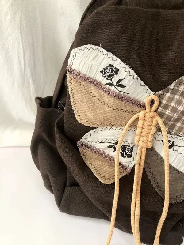 New Patchwork Butterfly Schoolbags Luxury Design Y2k Aesthetic Students Vintage Canvas Bags Trendy Casual Women Backpacks