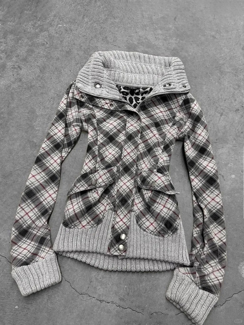 Fashion y2k Millennium Hot Girl vintage plaid plush hooded coat versatile autumn and winter coat, women's niche design slim coat
