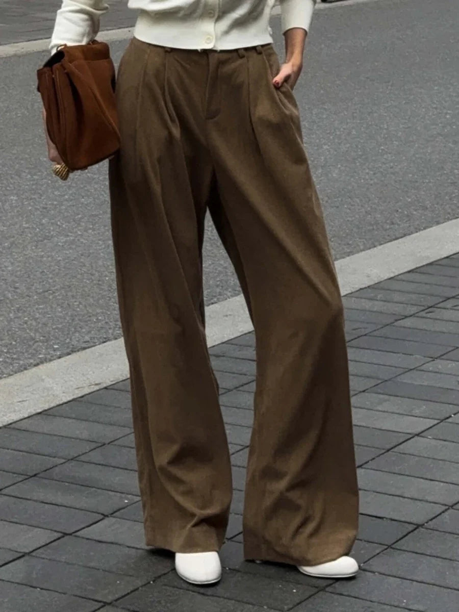 Women's New Wide Leg Pants 100% Cotton Loose Fit Drapey Trendy Waist Autumn Winter Fashion Trousers