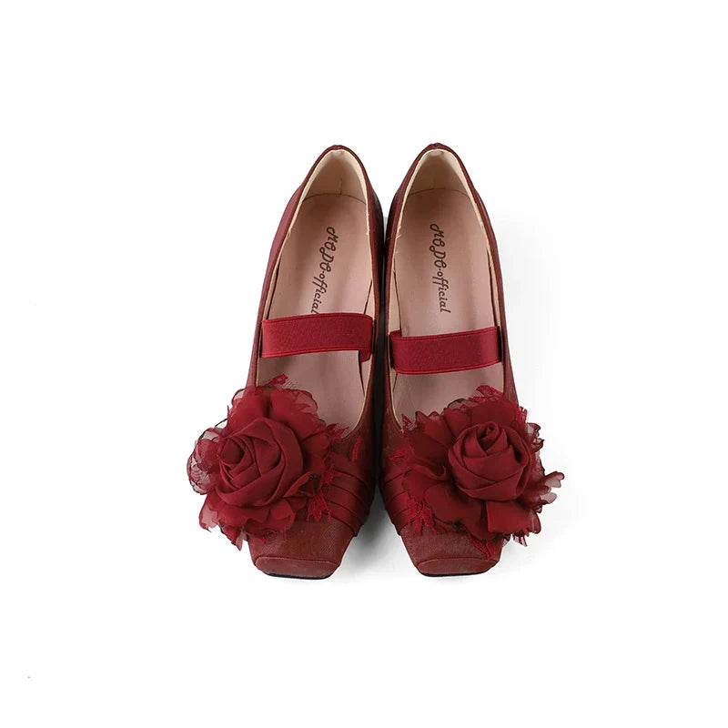Sweet Lady Japanese Lolita Low-heeled Single Shoes Retro Elegant One-word Buckle with Ballet Style Square Head Mary Jane Shoes