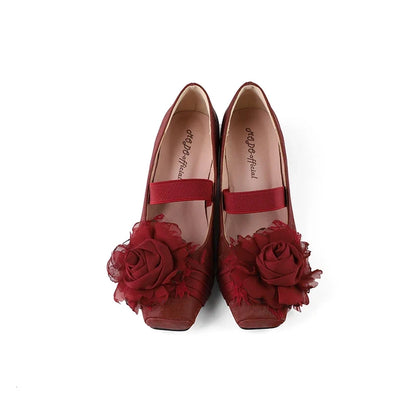 Sweet Lady Japanese Lolita Low-heeled Single Shoes Retro Elegant One-word Buckle with Ballet Style Square Head Mary Jane Shoes