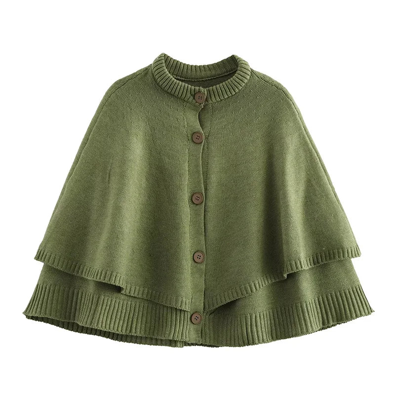 Chic Knitted Cape Cardigan Women Casual Solid Single-Breasted O-neck Sweaters Female Autumn Loose Versatile Simple Knitwear