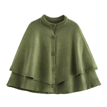Chic Knitted Cape Cardigan Women Casual Solid Single-Breasted O-neck Sweaters Female Autumn Loose Versatile Simple Knitwear