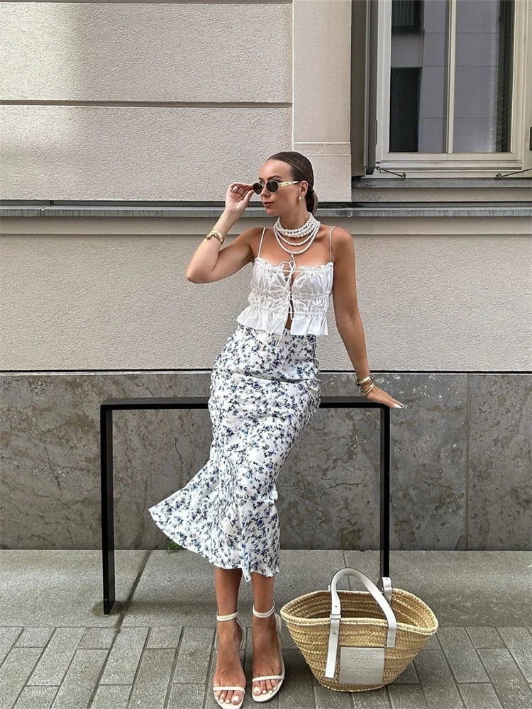 New Summer Women's Fashion and Personalized Design Sense, Small and Versatile Printed High Waist Slim Fit Skirt