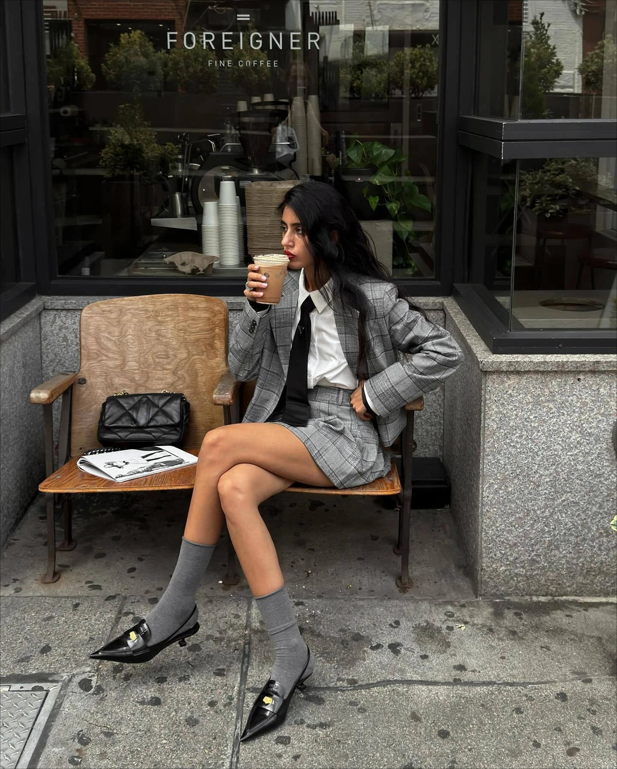 Autumn new women's clothing retro plaid pleated suit 2 piece sets college style winter fashion show versatile suit blazer mujer