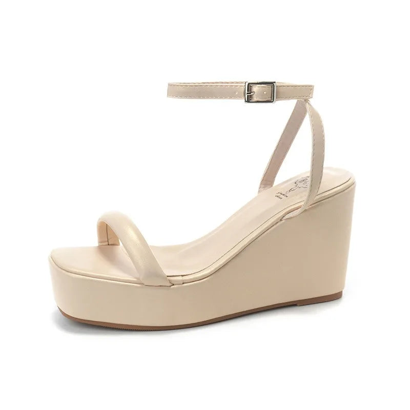 Summer Fashion Simple Trend Buckle High Heels Waterproof Platform Platform Platform Wedge Sandals Women