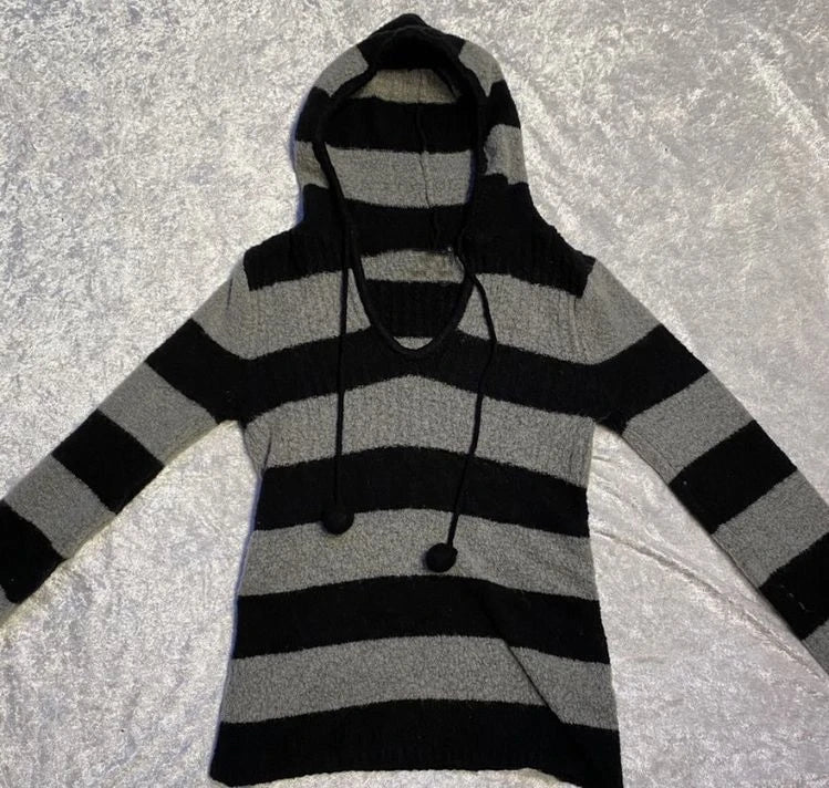 American retro y2k Millennium High street striped knitted sweater Gothic dark wind casual design sense sweater women fall winter