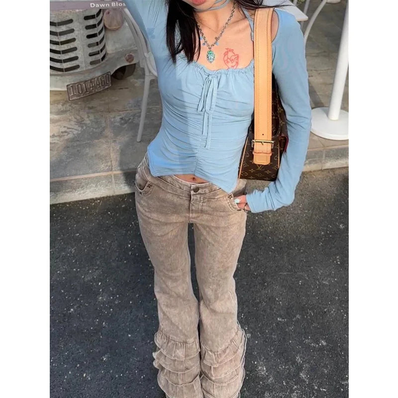 Brown High Waist Women Jeans Feeling Vintage Straight Casual Baggy Streetwear Y2K American Wide Leg Female Trouser Denim Pants
