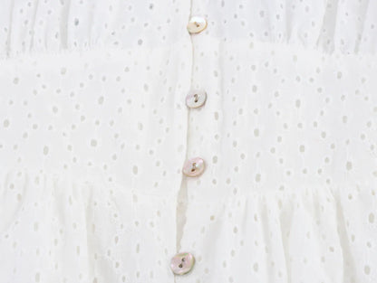 Lantern Sleeve Flower Embroidery Short Dress Elastic Waist A-line White Women Dress Vacation Casual Summer Dresses