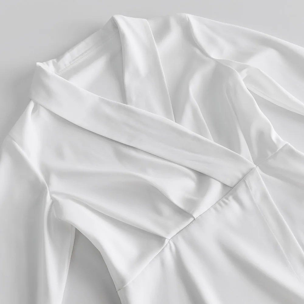White Irregular Mini Dress Women Spring V Neck Long Sleeve A-line Suit Vestidos Simple Casual Fashion Short Dresses 2025 New