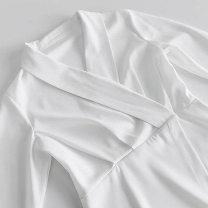 White Irregular Mini Dress Women Spring V Neck Long Sleeve A-line Suit Vestidos Simple Casual Fashion Short Dresses 2025 New