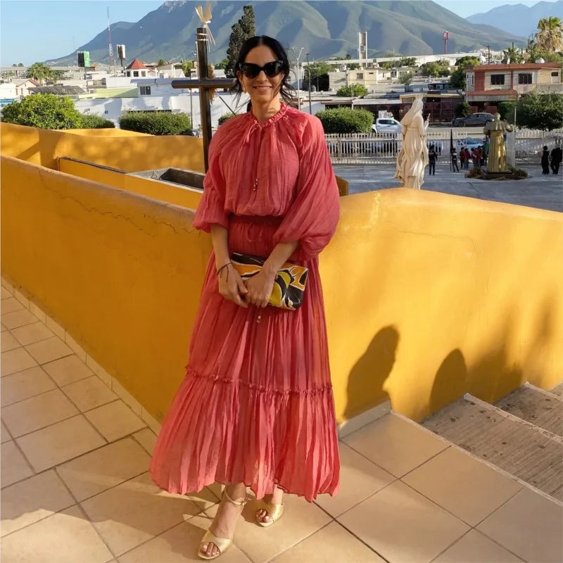 Casual Style Wrinkle Shirt Women's Top+high Waist Long Skirt Women Set 2pcs Fashion Boho Beach Spring Summer Outfits