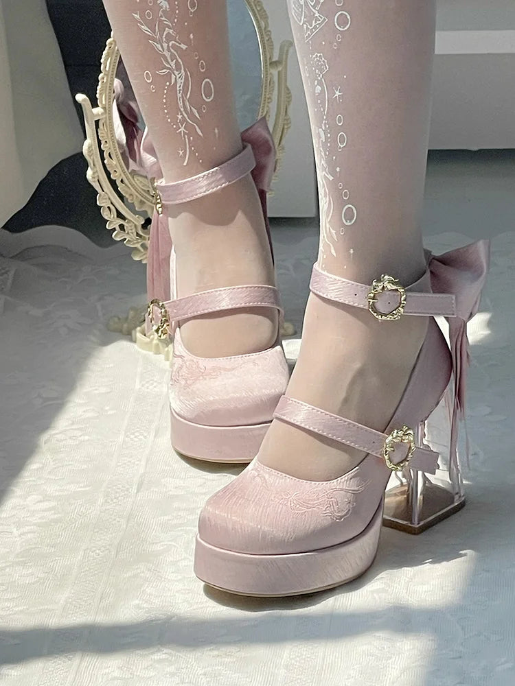 Original Lo Cos High Heels Spring and Autumn New 2025 Japanese Girls Women's Cute Bow Elegant Platform Shoes Y2k Sweet Pumps