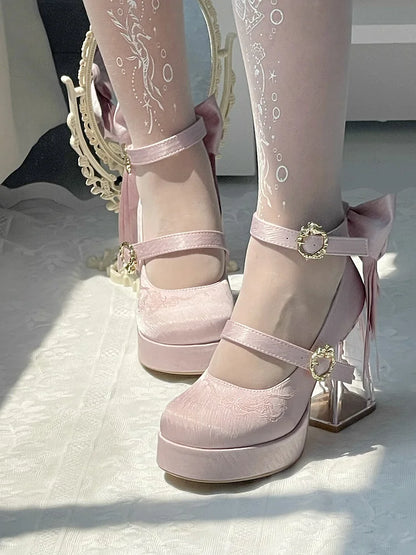 Original Lo Cos High Heels Spring and Autumn New 2025 Japanese Girls Women's Cute Bow Elegant Platform Shoes Y2k Sweet Pumps