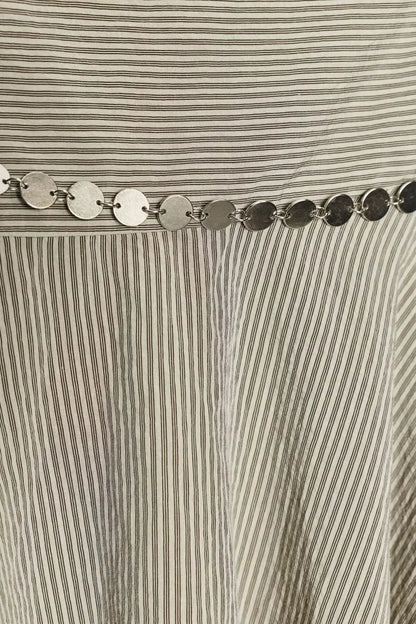 ins Style Temperament Fashion Women's Clothing Simple Striped Belt Asymmetrical Midi Skirt