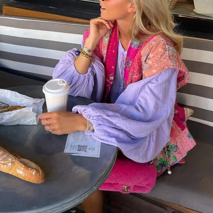 Women Pattern Printed Lace-up Cardigan Winter All Match High Street Jacket Autumn Sleeveless Ethnic Style Waistcoat Coat 2024