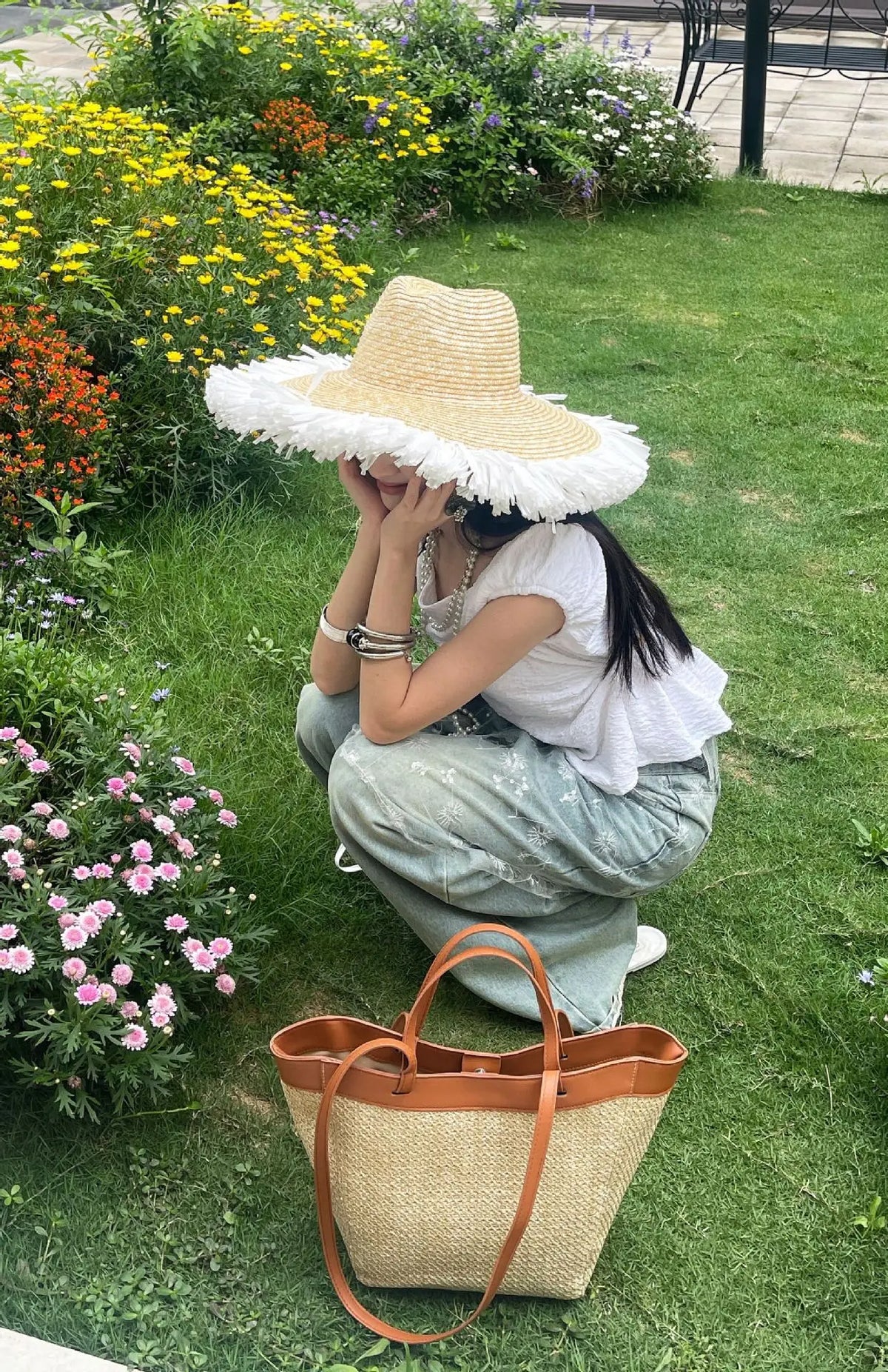 Summer Large Capacity Tote Bag Women Shoulder Bag Handmade Woven Bag Fresh Rural Handheld Grass Woven Women Bag