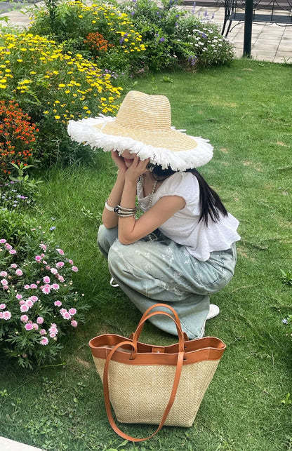 Summer Large Capacity Tote Bag Women Shoulder Bag Handmade Woven Bag Fresh Rural Handheld Grass Woven Women Bag