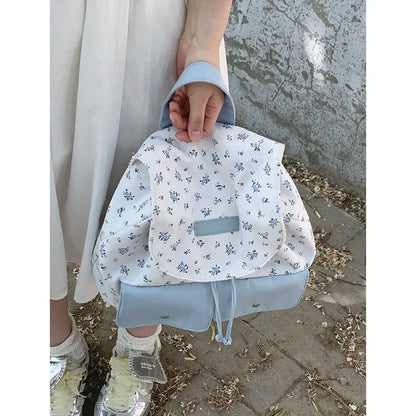 Summer Floral Canvas Bag for Women's Fashion Backpack Korean Niche Versatile Travel Backpacks