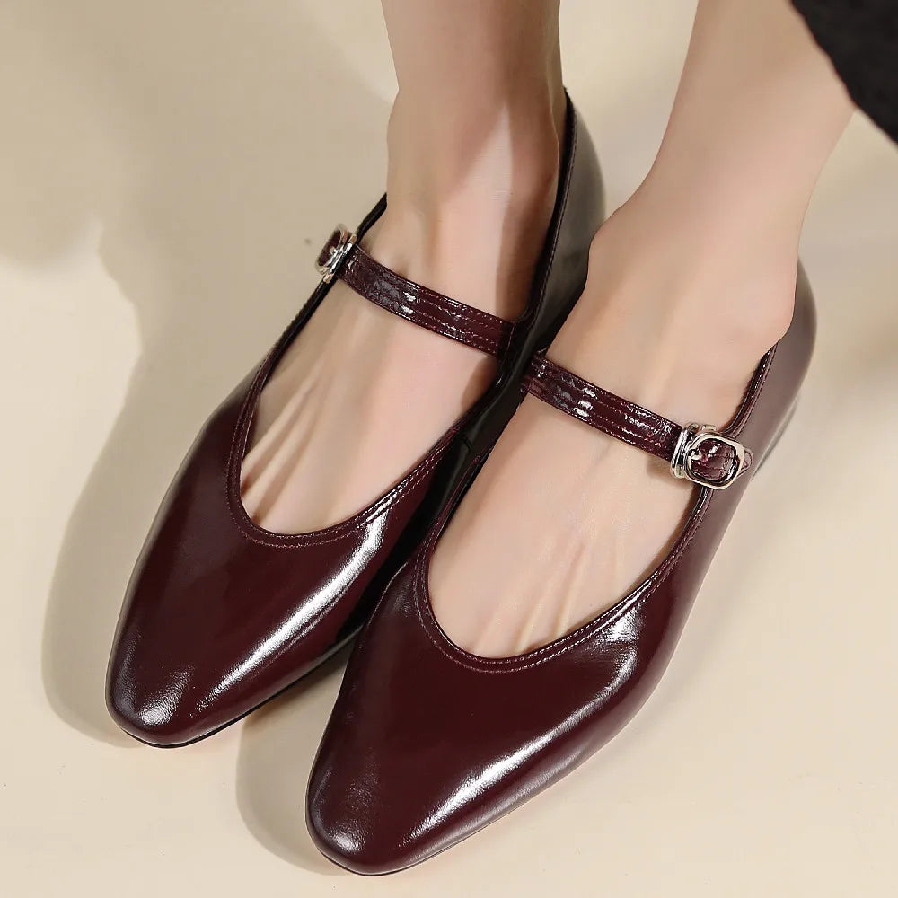 Women's genuine leather round toe metal belt slip-on ballet flats leisure soft comfortable casual daily mary jane ballerinas hot