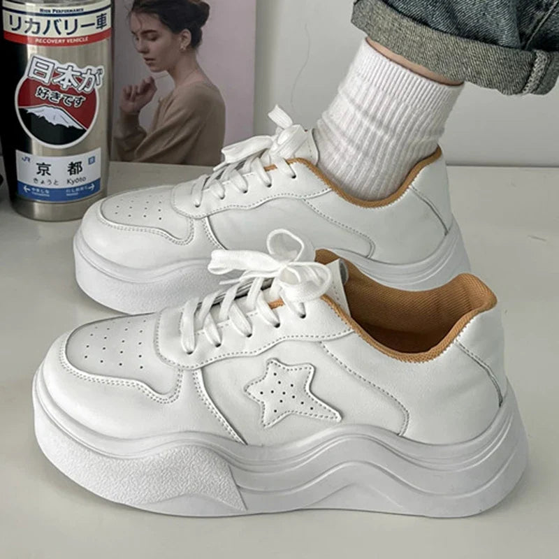Women Casual Sneakers Stars Design Running Sport White Shoes Tennis Skateboard Trainers Skate Flats Outdoor Walking Sneakers