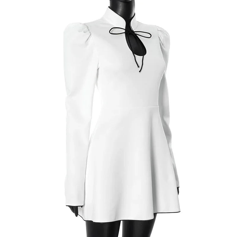 Deep V Lace-Up Front A-Line Mini Dress