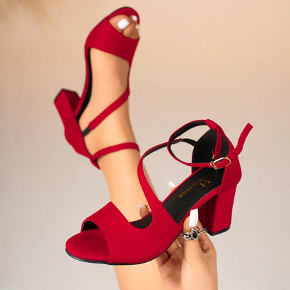 Ladies Shoes High Quality Open toe Women's Sandals Fashion Zip Office and Career Summer Plus Size Solid Heeled Sandals