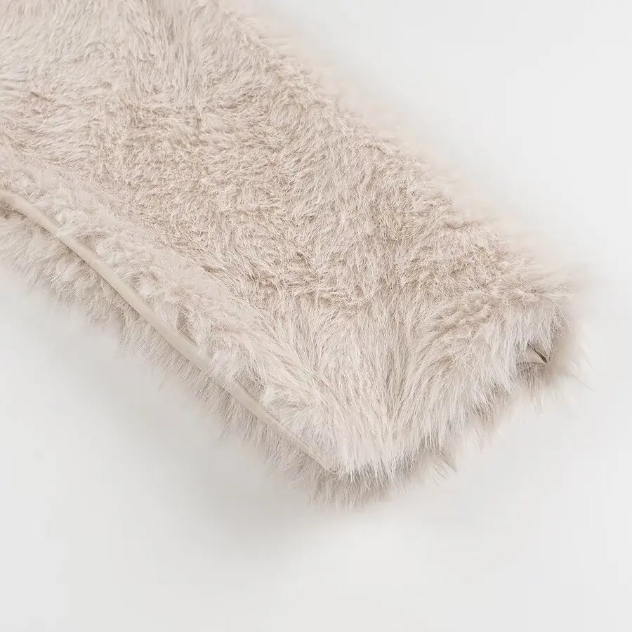 Temperament White Women Imitation Fur Jacket Round Neck Short Full Sleeve Female Faux Fur Coat Instagram-Style Lady Eco Fur Coat