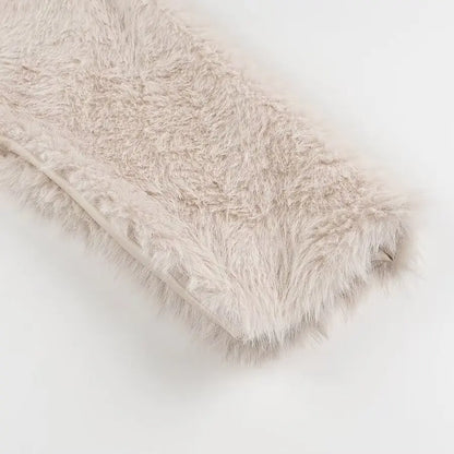 Temperament White Women Imitation Fur Jacket Round Neck Short Full Sleeve Female Faux Fur Coat Instagram-Style Lady Eco Fur Coat