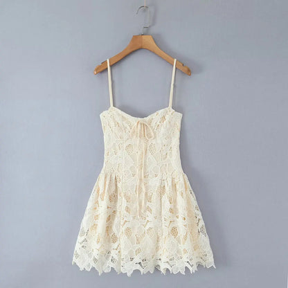 Black Beige Lace Sling Mini Dress Women Summer Club Party Sexy Robe