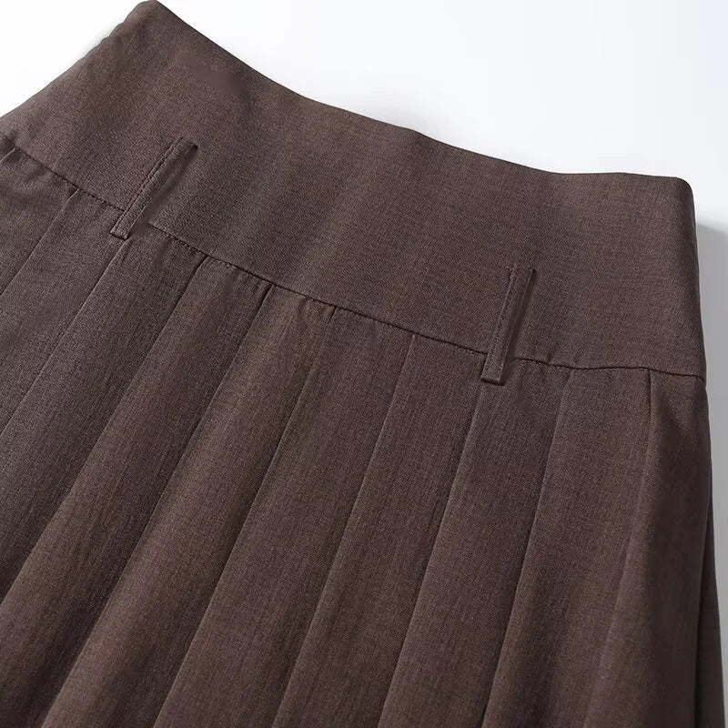 New Commuting Preppy Style Pleated Skirt For Women Side Zipper High Waist Spring Autumn Knee Length Skirts