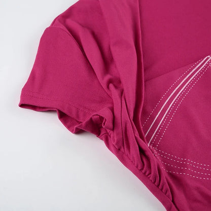 Floral Print Square Collar Top Pink Coquette Aesthetic Slimming Short Sleeve T-shirt Chic Elegant Tees Streetwear Retro