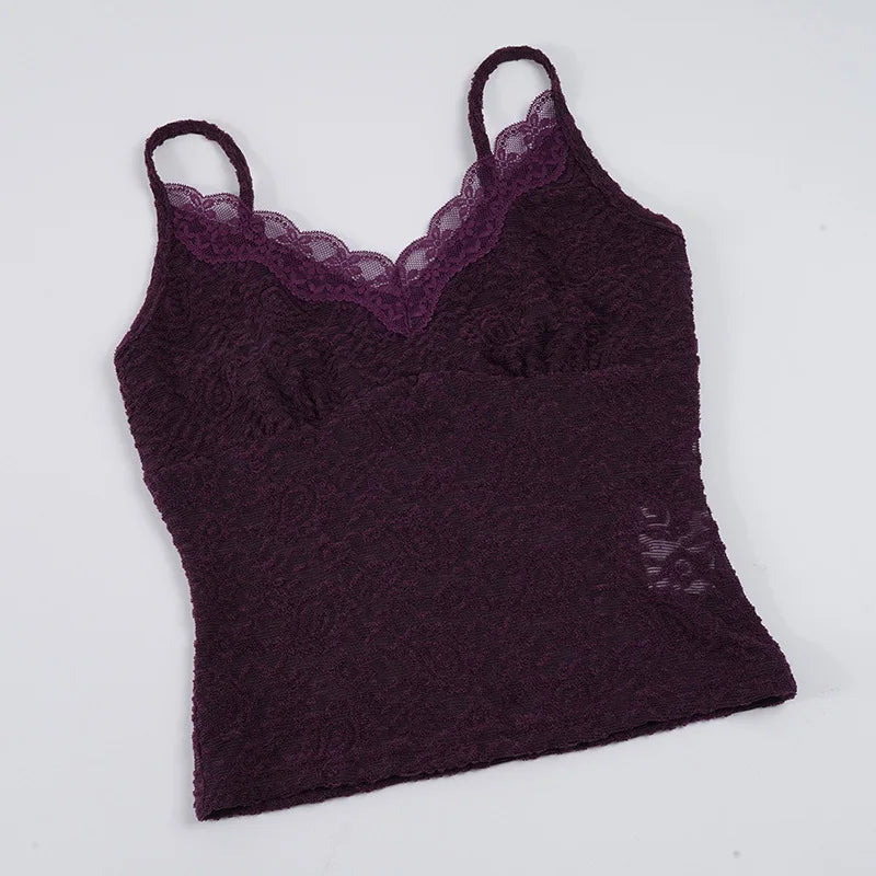 Women Summer New V Neck Cami Top Fashion Hollow Lace Sleeveless Tank Top Basic Layering Camisole for Club Street Party