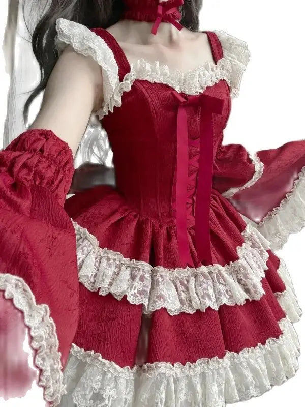 Japan Lolita Vintage Medieval Gothic Dress Cotton Lace Women Summer Princess Cosplay Costume Palace Ball Gown Short Party Dress