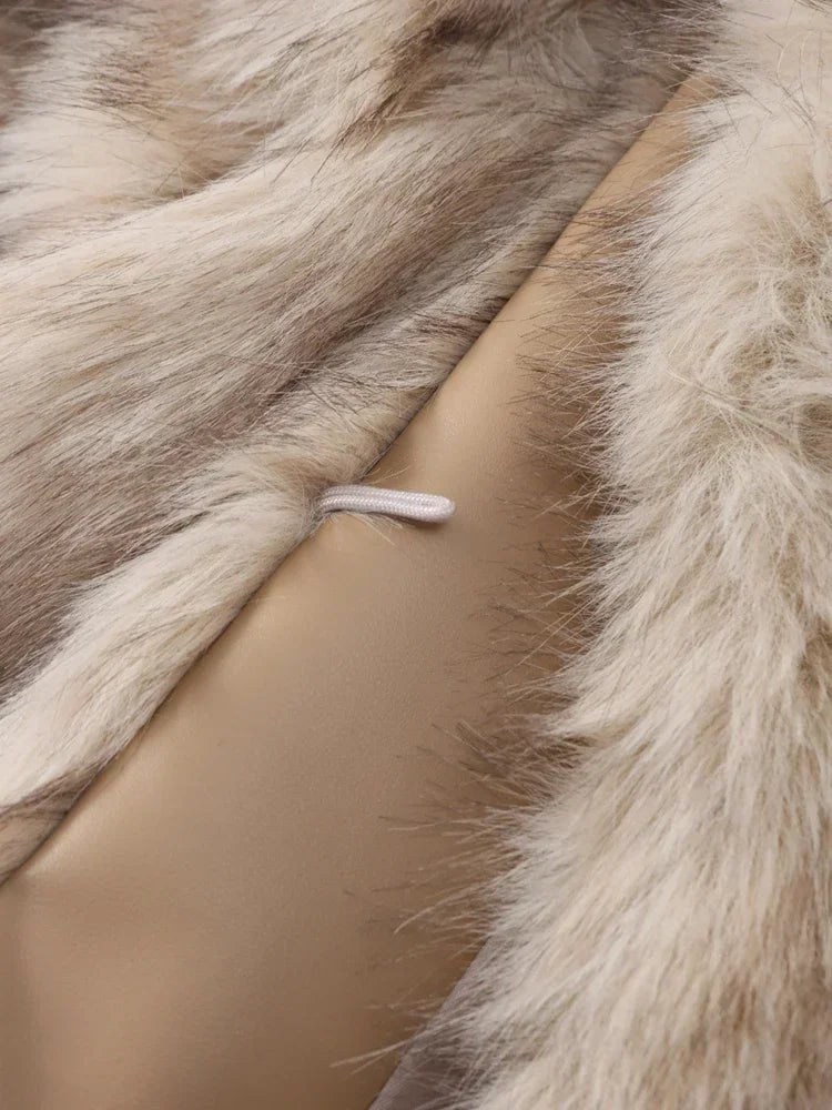Fashion Faux Fur Jacket Coat Women Streetwear Warm Fluffy Solid Loose Long Sleeve V Neck Female Cardigan Winter Outwear
