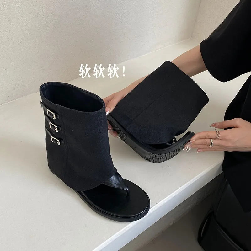 New Fashion Open Toe Women Ankle Sandals Boots With Height Increasing Footwear Ladies Short Booties Shoes Female Flip flops