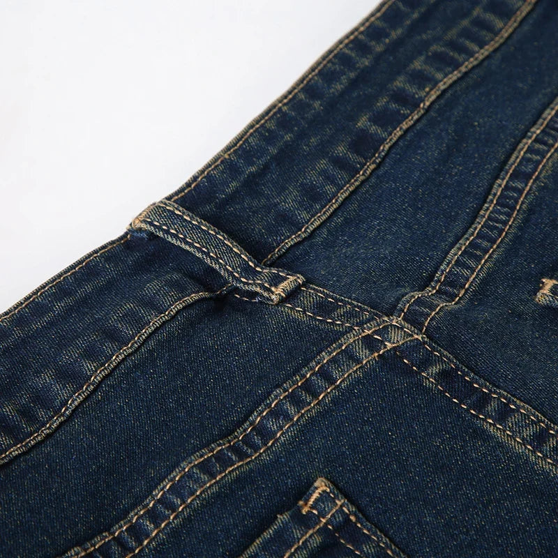 Y2K Low Waist Flare Jeans Women Retro Stylish Distressed Slim Denim Trousers High Street Korean Harajuku Pants 2000s