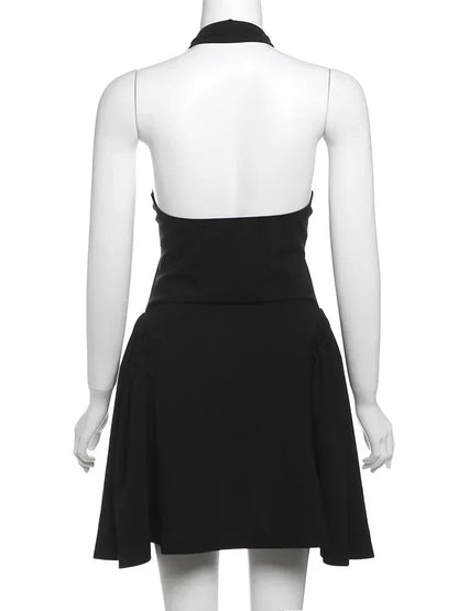 Halter Deep V A Line Skater Mini Dress