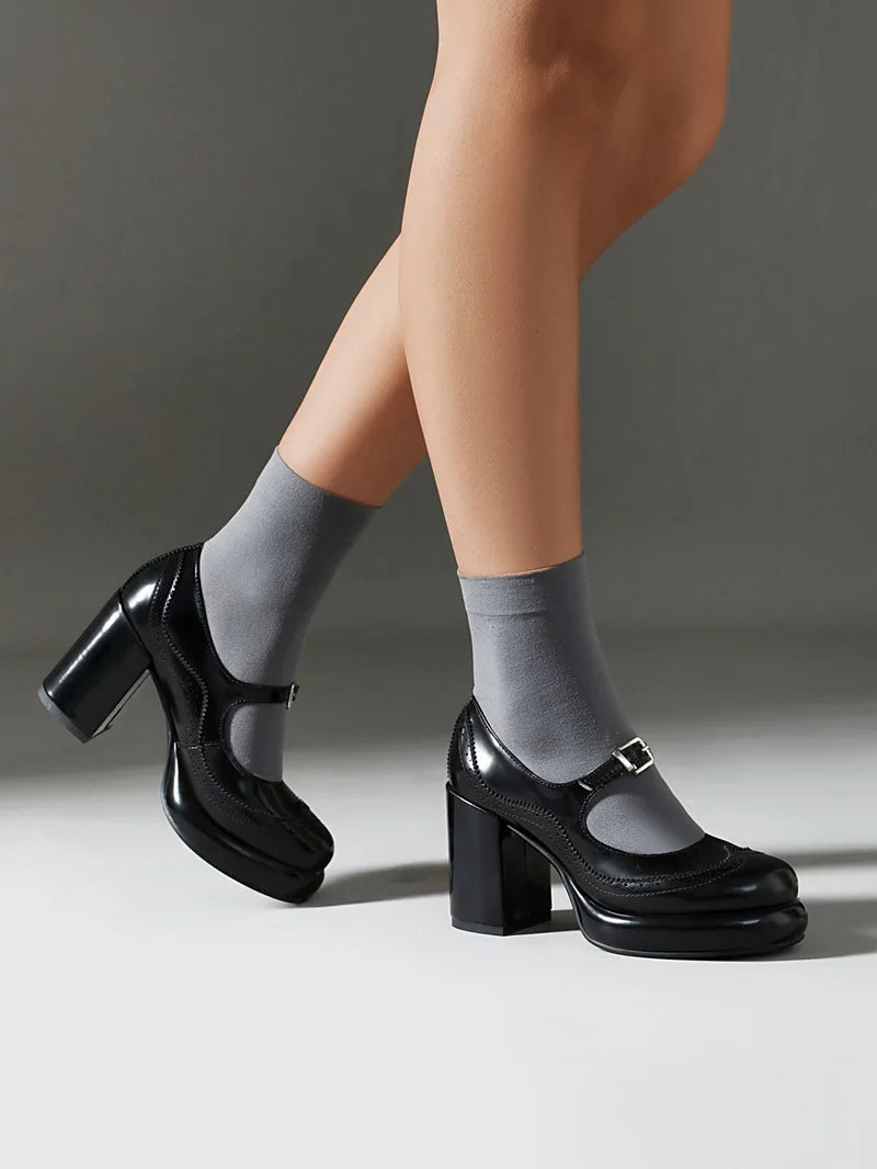 African Woman Shoe Chunky Sandals Round Toe Shallow Mouth Casual Heels Classic Style Mary Jane Burgundy Block Straps Comfortable