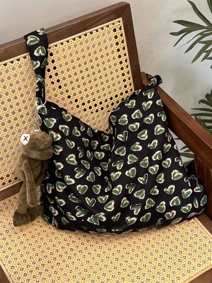 Large Capacity Floral Cotton Floral Print Underarm Bag Single Shoulder Tote Bag Artistic Style Casual Leisure Handbag