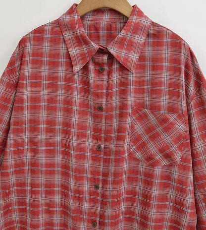 Women's Oversized Check Pocket Detail Shirt