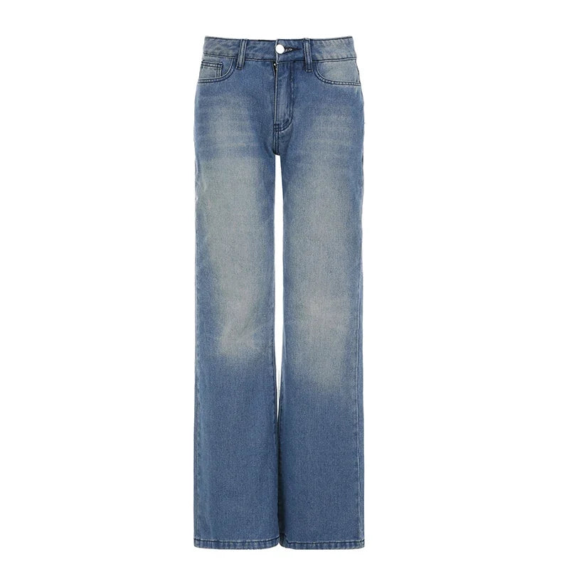 Casual Washed Stright Leg Denim Trousers Fashion Long Jeans Lady Basic Low Rise Daily Bottoms Street Style Capris New