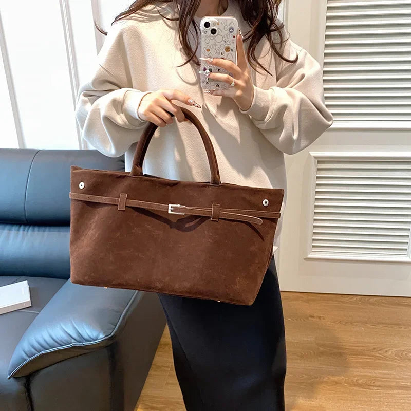 New Retro Suede Suede Handbag Internet Celebrity Same Design Tote Bag Fashion Versatile Shoulder Bag High Beauty Wrist Bags