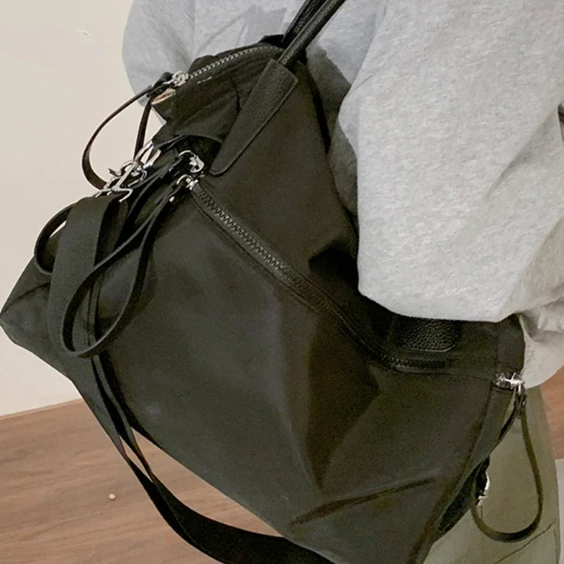Y2k Aesthetic High-capacity Nylon Casual Tote Bags Women All Match Grunge Solid Handbags Vintage Simple Shoulder Underarm Bag