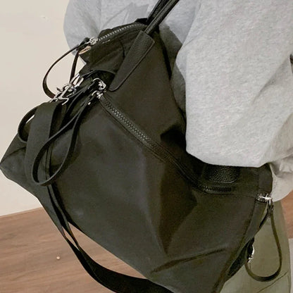 Y2k Aesthetic High-capacity Nylon Casual Tote Bags Women All Match Grunge Solid Handbags Vintage Simple Shoulder Underarm Bag