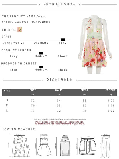 Sweet Chic Deep V-Neck Dress Women Sexy Colorful Floral Print Gradient Ruched Patchwork Fashion Vacation Party Bodycon