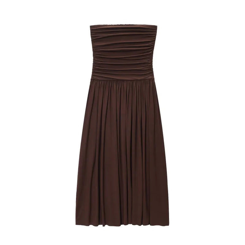 2025 traf women's new dress elegant sexy off-shoulder fashion pleats details slimming strapless dress