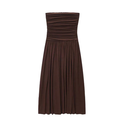 2025 traf women's new dress elegant sexy off-shoulder fashion pleats details slimming strapless dress