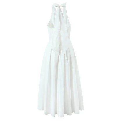 Sexy Deep V Halter Floral Print Dress Women Sleeveless Summer A-line Midi Long Dress Holiday Robe Backless Vestidos