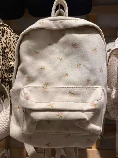 Leopard Print Floral Backpack Women College Style Zipper Student Backpack Computer Bag Girls Sweet Vintage Chic Shoulder Bag Y2K